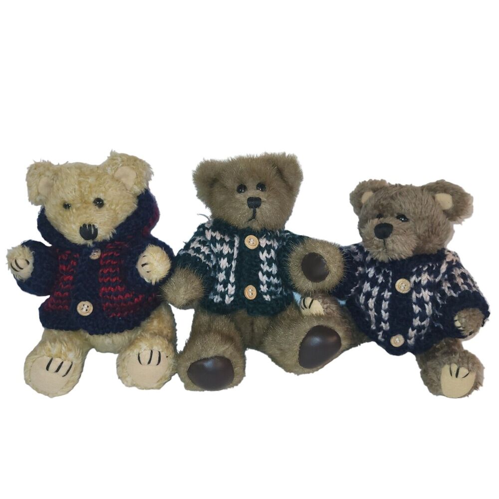 Vtg Hugfun Intl Plush Lot 3 Jointed Bears Blue Green Red Sweater Costco 1998 8”